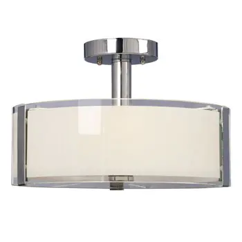Nora 3-Light Semi Flush Mount - Chrome, 60W White Opal/Clear Glass, 14-3/8"D X 9"H, Non-Dimmable 1