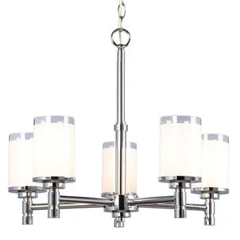 Nora 5L Chandelier - Chrome Finish, White Opal/Clear Glass, 60W Bulbs, 22"D X 18"H, Med. Base, Non-Dimmable 1