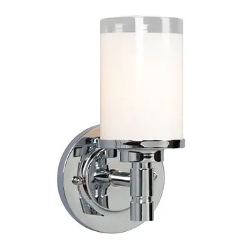 Nora Chrome Vanity Light With White Opal/Clear Glass - 1 Bulb, 100W, Non-Dimmable, 4-7/8"W X 9-1/4"H 1