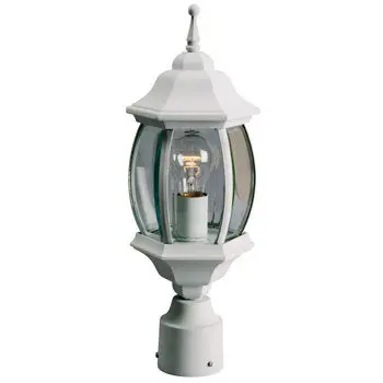 Outdoor Cast Aluminum Post Lantern - White W/ Clear Beveled Glass, 100W, Med. Base, 18-1/4"H, Non-Dimmable 1