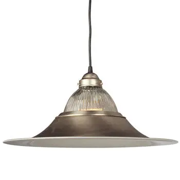 Pendant Light 811331Ptr - Pewter Finish, Clear Ribbed Glass, 100W A Bulb, Med Base, 18"D X 9.5"H 1