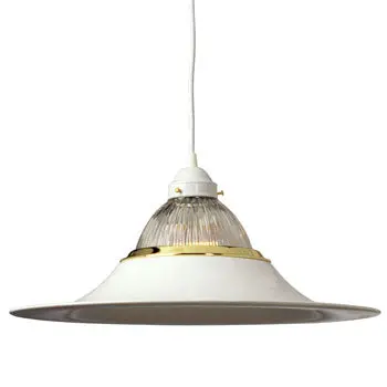 Pendant Light 811331Wh - White Finish With Clear Ribbed Glass, 100W Med. Base Bulb (Not Included), 18"D X 9.5"H 1