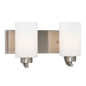 Pittman 2-Light Vanity, Brushed Nickel, Satin White Glass, 100W, 14" Width, Non-Dimmable, Med Base 1