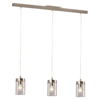 Quentin 3-Light Island Light Pendant - Brushed Nickel, Clear Glass Shades, 40W, Non-Dimmable, 36" Long 1