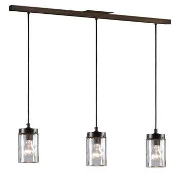 Quentin 3-Light Island Pendant - Oil Rubbed Bronze, Clear Glass Shade, 40W Bulbs Included, 36" Length, Non-Dimmable 1