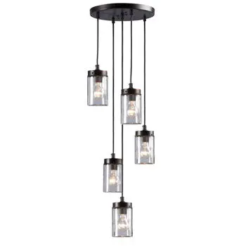 Quentin 5-Light Pendant, Oil Rubbed Bronze Finish, Clear Glass, 40W, Dimmable, Bulbs Included, 13.5"D X 6.1"H 1