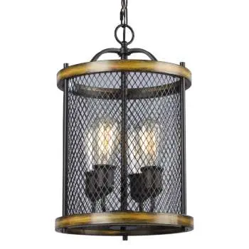 Revival Pendant Light - Black & Wood Finish, Non-Dimmable, 4 X 60W Bulbs, 12"D X 19"H, Stylish Modern Design 1