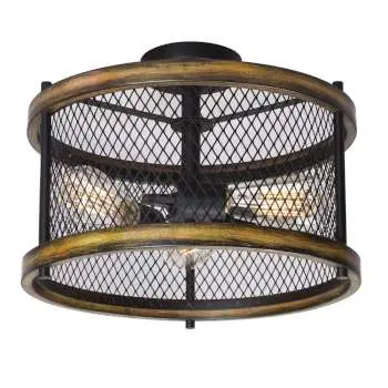 Revival Semi-Flush Light - Black/Wood Finish, 3 X 60W Bulbs, Dimmable, 15"D X 11.5"H, Med. Base 1