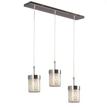 Sparkle 3L Chrome Pendant Light, Clear Crystal Glass, Dimmable, 3X50w G9 (Bulbs Not Included) - 20"X4.5" 1