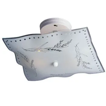 Square Bedroom Light 600634 - White Floral Glass Finish, Med. Base, 2X60w Bulbs, Non-Dimmable, 11.5"X11.5"X6.5" 1