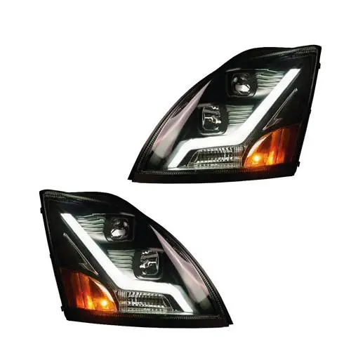 Black Housing Headlights Set W/Led Light Bar For Volvo Vn/Vnl - Both Sides 3