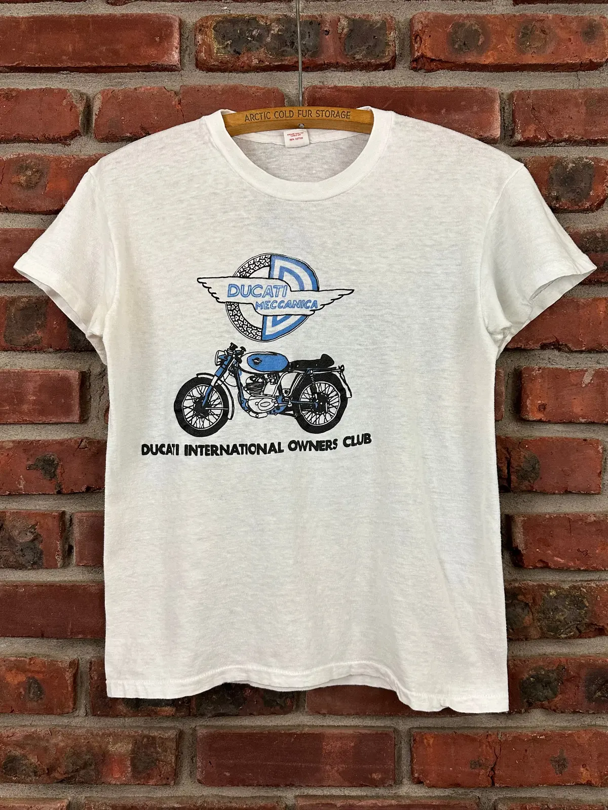 Vintage 70S 1970S Ducati Meccanica Motorcycles International Owners Club T-Shirt Desmo Biker Soft White Hanes Label Mens Extra Small Xs 16.5X22.5 2