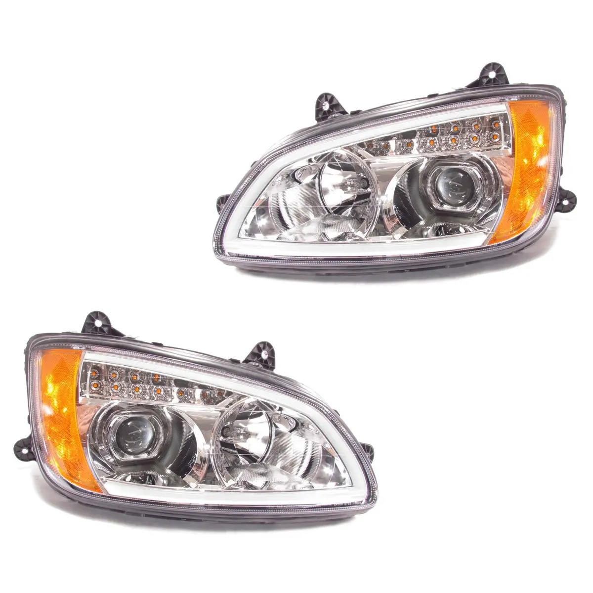 Chrome Projector Headlights W/Led Bar Set For Kenworth T660 1