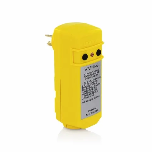 20 Amp Gfci Right Angle Plug, 120Vac, Yellow, Rainproof, Self-Test, Manual Reset, 5-20P 1