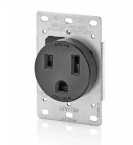 50 Amp 250 Volt Nema 6-50R Flush Mount Receptacle, Industrial Grade, Grounding, Side Wired, Durable Thermoplastic - Black 1