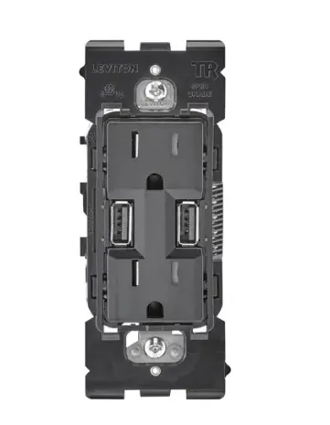 Leviton Renu Ruaa1-Cx0 Duplex Receptacle/Usb Charger, Tamper-Resistant, 15Amp, 125V, Interchangeable Faceplates 1