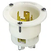 White Inlet Flanged, 3-Pole 4-Wire, 3-Phase L15-30P, 30A 250V 1