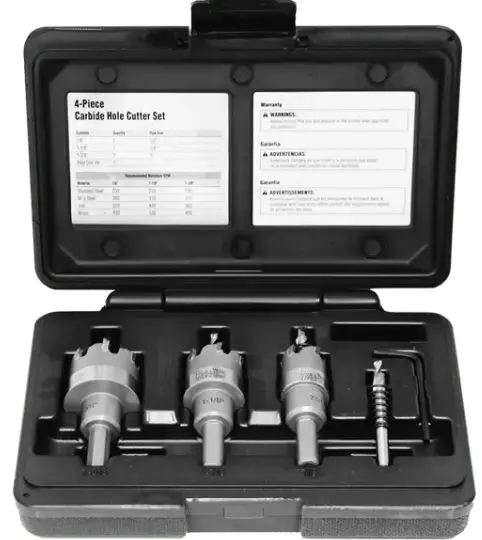 Steel Hole Cutter Kit 4 Pcs Inc: 7/8", 1 1/8", 1 3/8" And Pilot Drill Bit 1