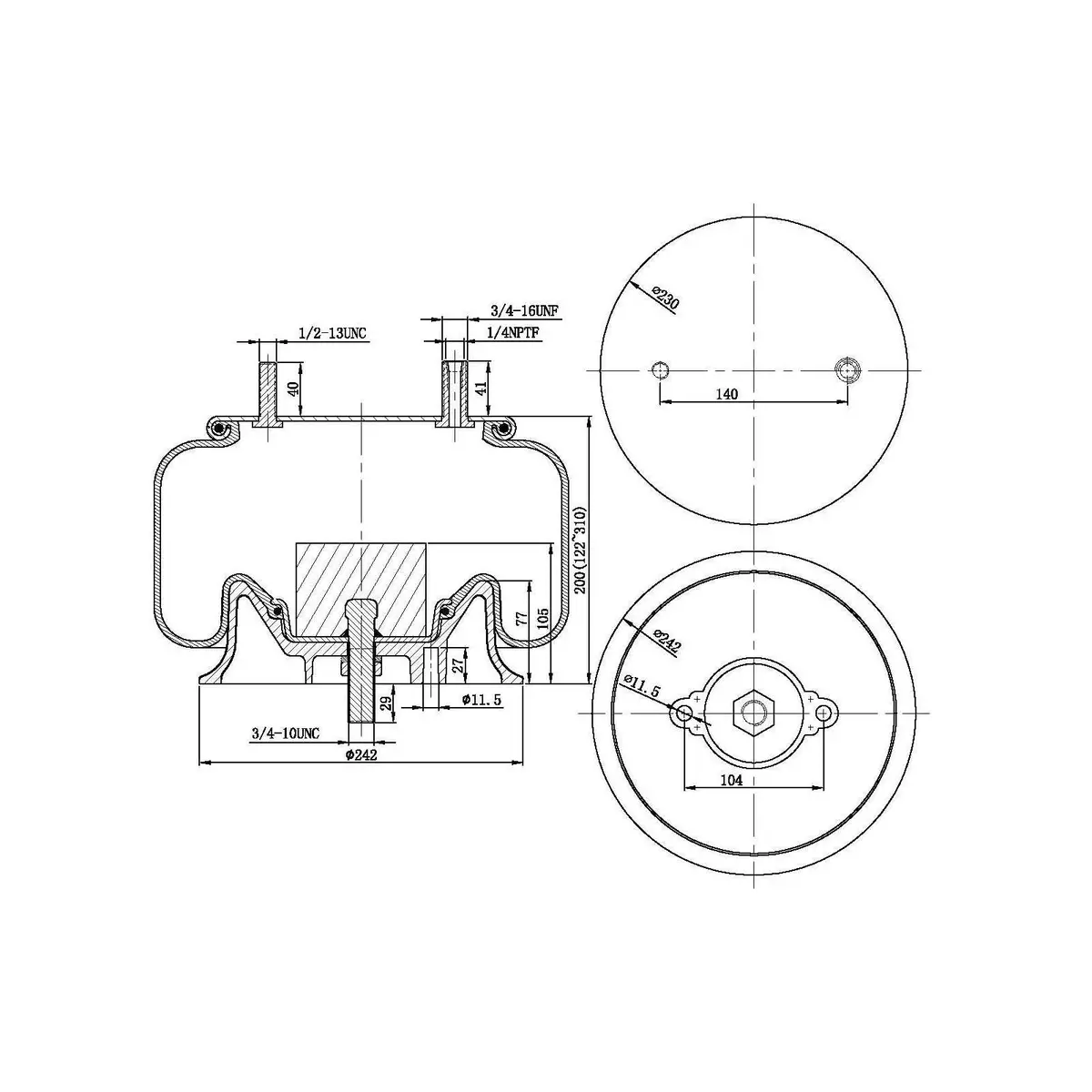 Fortpro Air Spring Replaces 9039, 1R12-095 | F245599 1