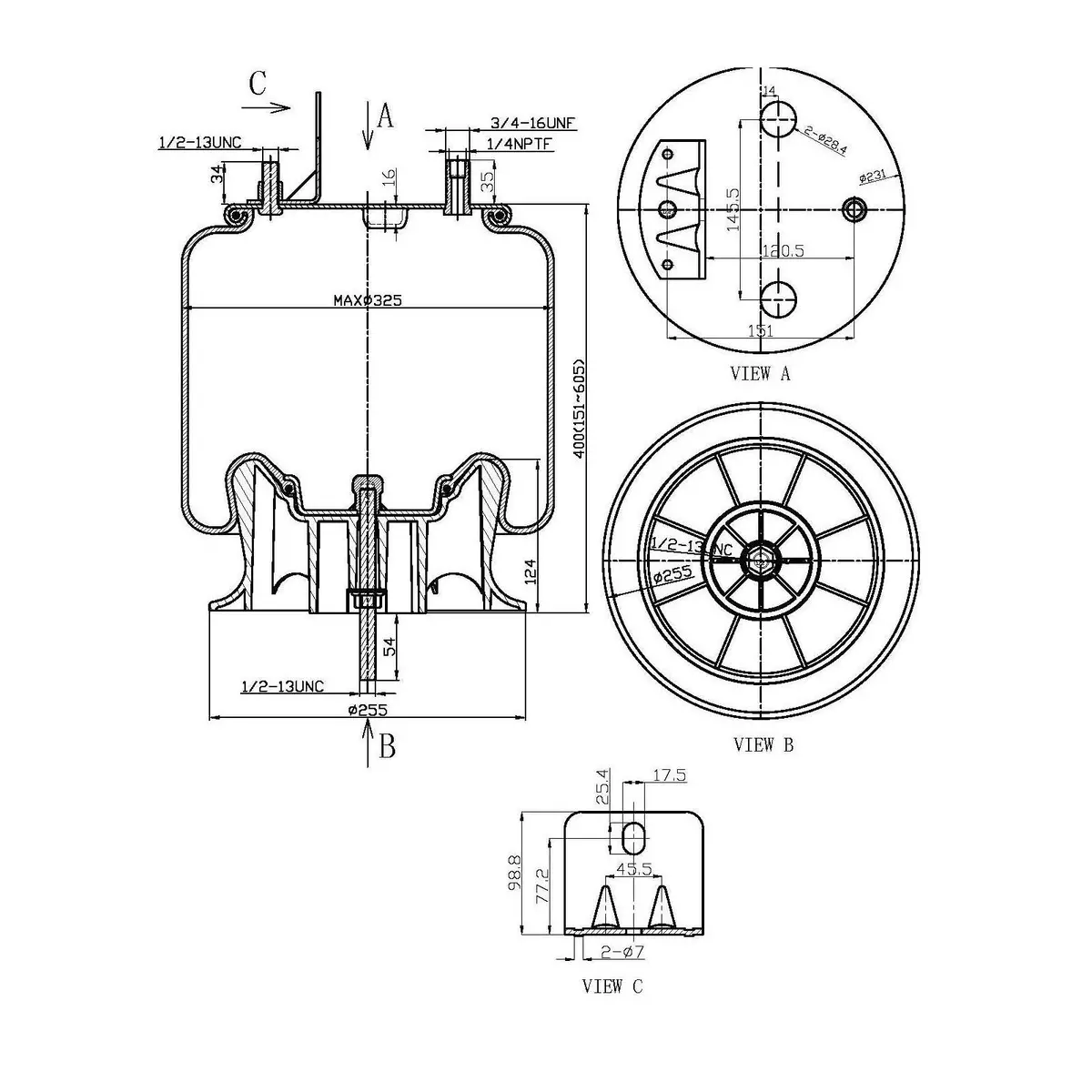 Fortpro Air Spring Replaces 9875, 1R12-432 | F245580 1