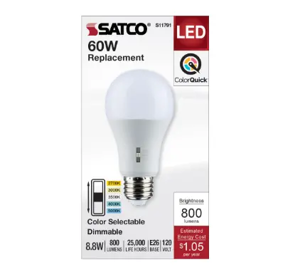 Satco 8.8A19/Led/5Cct/E26/120V 1
