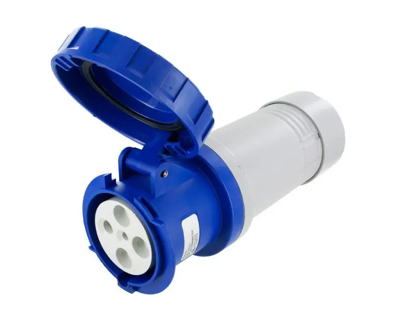 Female Connector: 60A, 250V, 3 Pole, 4 Wire, Pin And Sleeve, Non-Metallic, Watertight (Ip67), Blue 1