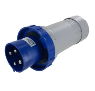 Male Connector: 60A, 250V, 3 Pole, 4 Wire, Pin And Sleeve, Non-Metallic, Watertight (Ip67), Blue; 1