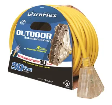 Extension Cord Outdoor / Indoor Sjtw 10 / 3 Lighted 3-Tap Yellow 50Ft 1