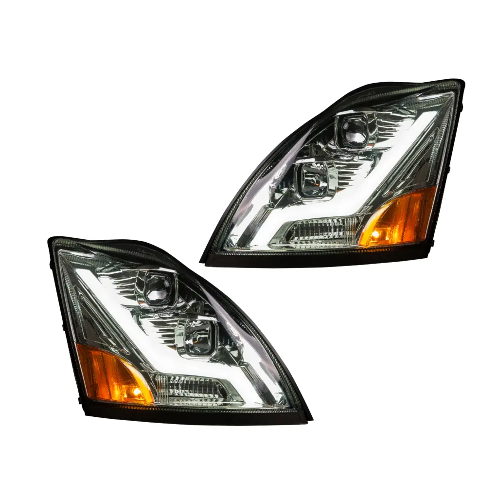 Chrome Housing Headlights Set W/Led Light Bar For Volvo Vn/Vnl - Both Sides 3