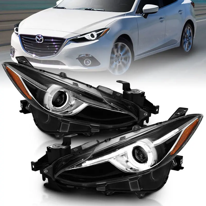 Anzo Projector Headlights With Halo Black W/Amber 14-17 Mazda 3 1