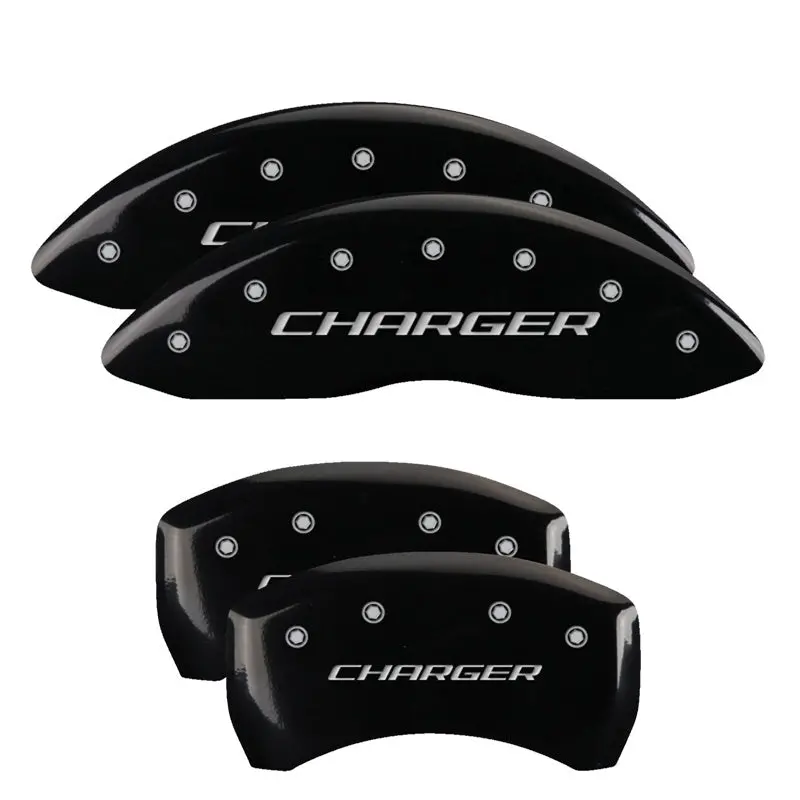 Mgp 4 Caliper Covers Engraved Front & Rear Block/Charger Black Finish Silver Ch 1
