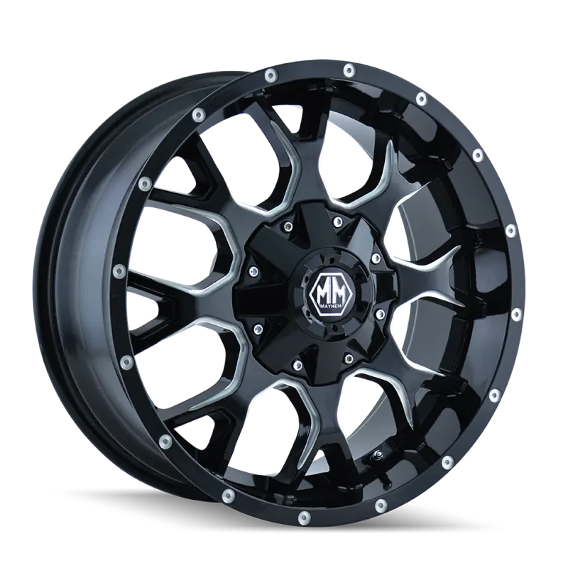 Mayhem 8015 Warrior 20X9-Inch Wheel – 5X127 Bolt Pattern, Zero Offset, 87Mm Hub Bore, Black With Machined Spokes 1