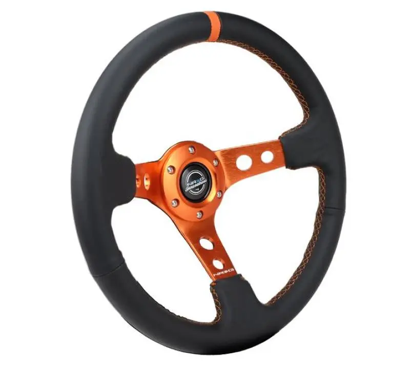 Nrg Reinforce 350Mm Steering Wheel – Black Leather, Orange Center Mark & Stitching, 3In Dish Depth 1