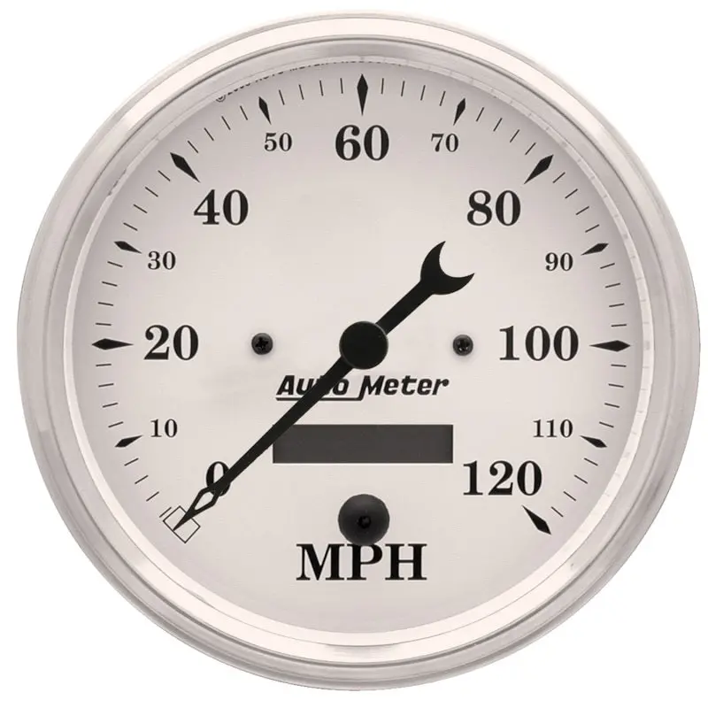 Autometer 5 Inch 120Mph Electric Programable W/ Lcd Odo Old Tyme Speedometer - White 1