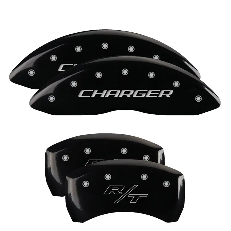 Mgp 4 Caliper Covers Engraved Front & Rear Block/Challenger Black Finish Silver Ch 1