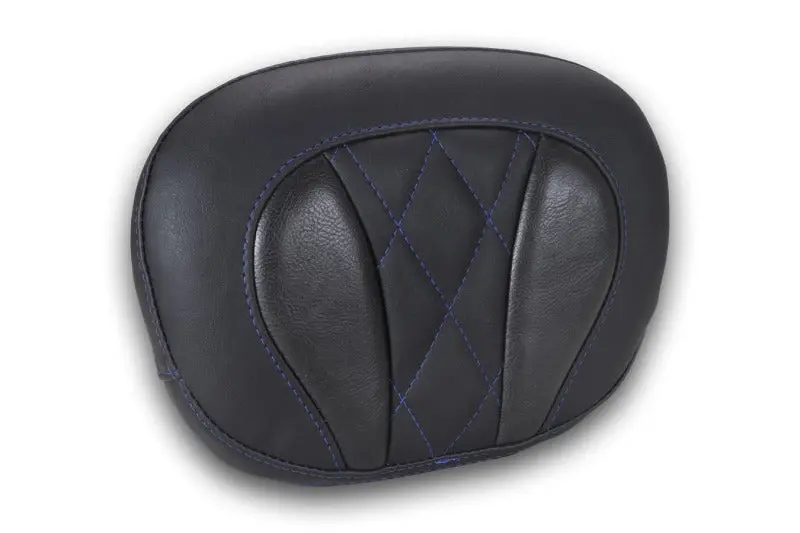 Mustang Deluxe Diamond-Stitched Sissy Bar Pad – Black With Sky Blue Contrast Stitching 1