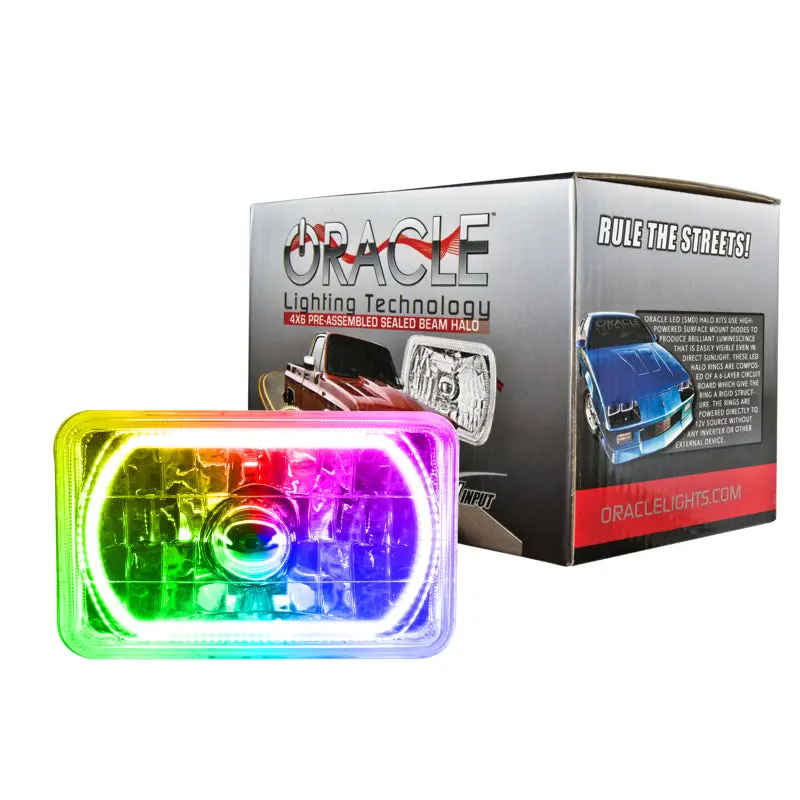 Oracle Pre-Wired Colorshift Halo Sealed Beam Headlights – 4X6 Inch, Integrated Halo Rings 1