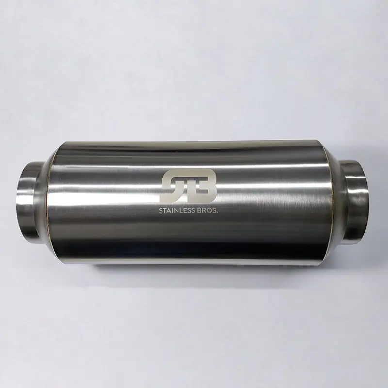Stainless Bros Lightweight Polished Muffler – 3.0" Inlet/Outlet, 12" Overall Length 1